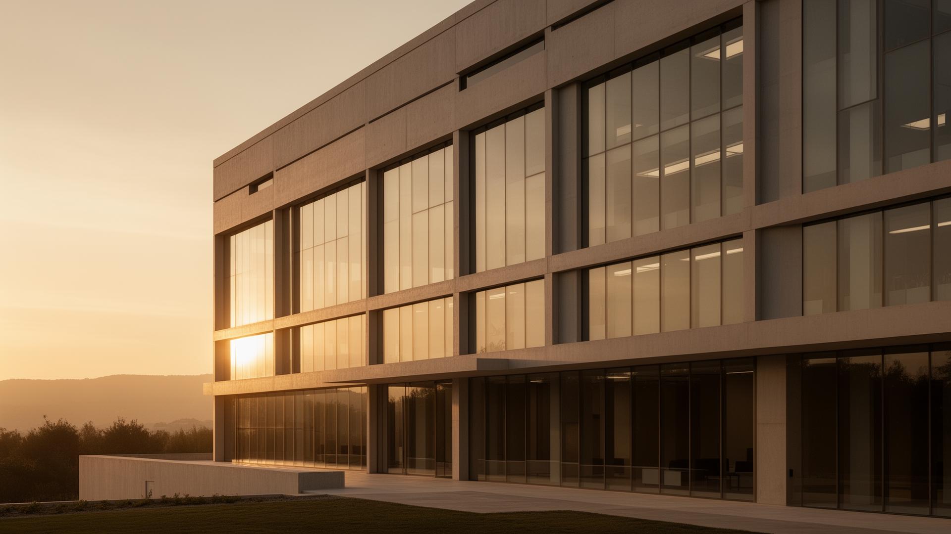 Modern commercial building at golden hour